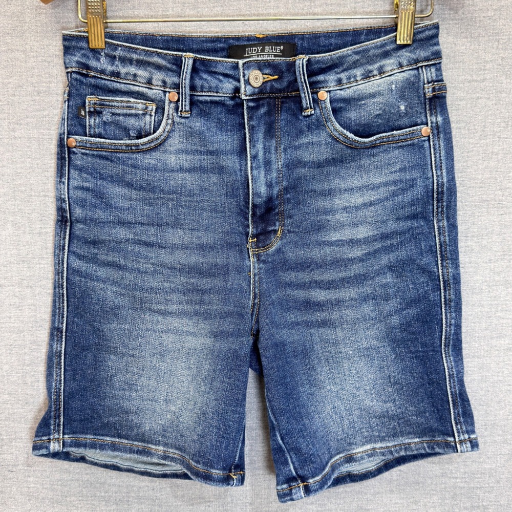 Judy Blue Womens High Rise Dark Wash Denim Bermuda Jean Shorts Size M